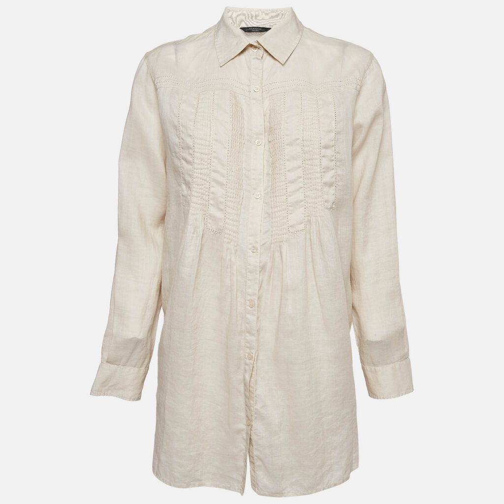 luxury-women-weekend-max-mara-used-clothes-p1006985-001.jpg Weekend Max Mara Beige Ramie Pleated Blouse M