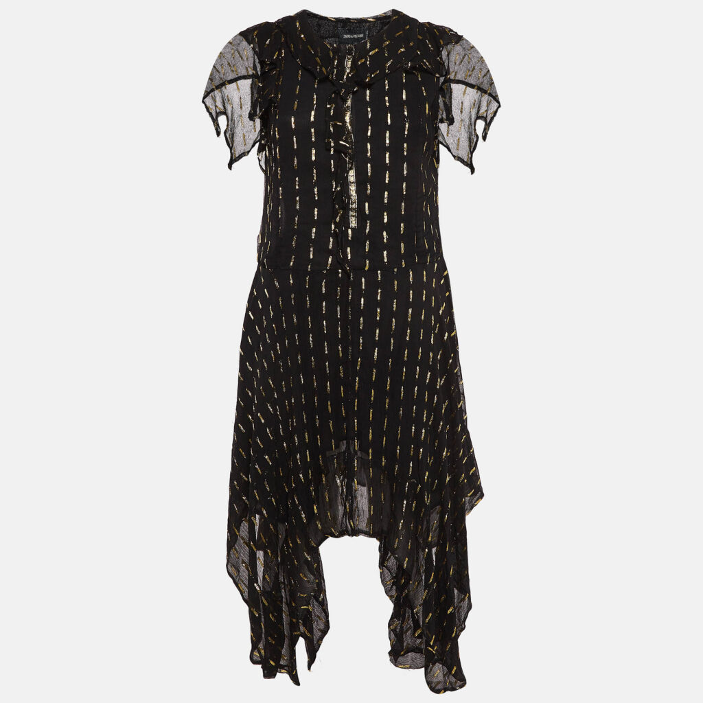 luxury-women-zadig-and-voltaire-new-clothes-p1014919-001.jpg Zadig & Voltaire Black/Gold Crepe Rool Shiny Ruffled Dress M