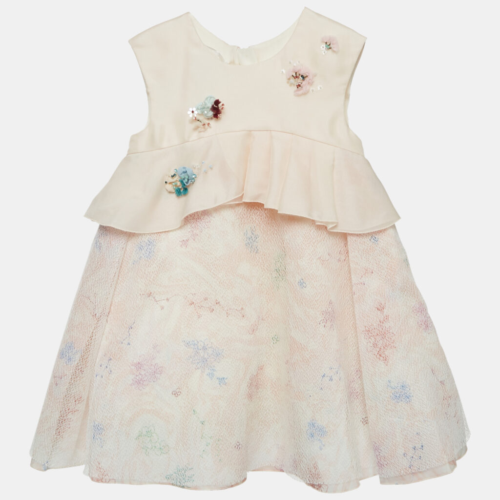 Baby Dior Pink Floral Embellished Silk Pleated Dress 24M Baby Dior Pink Floral Embellished Silk Pleated Dress 24M