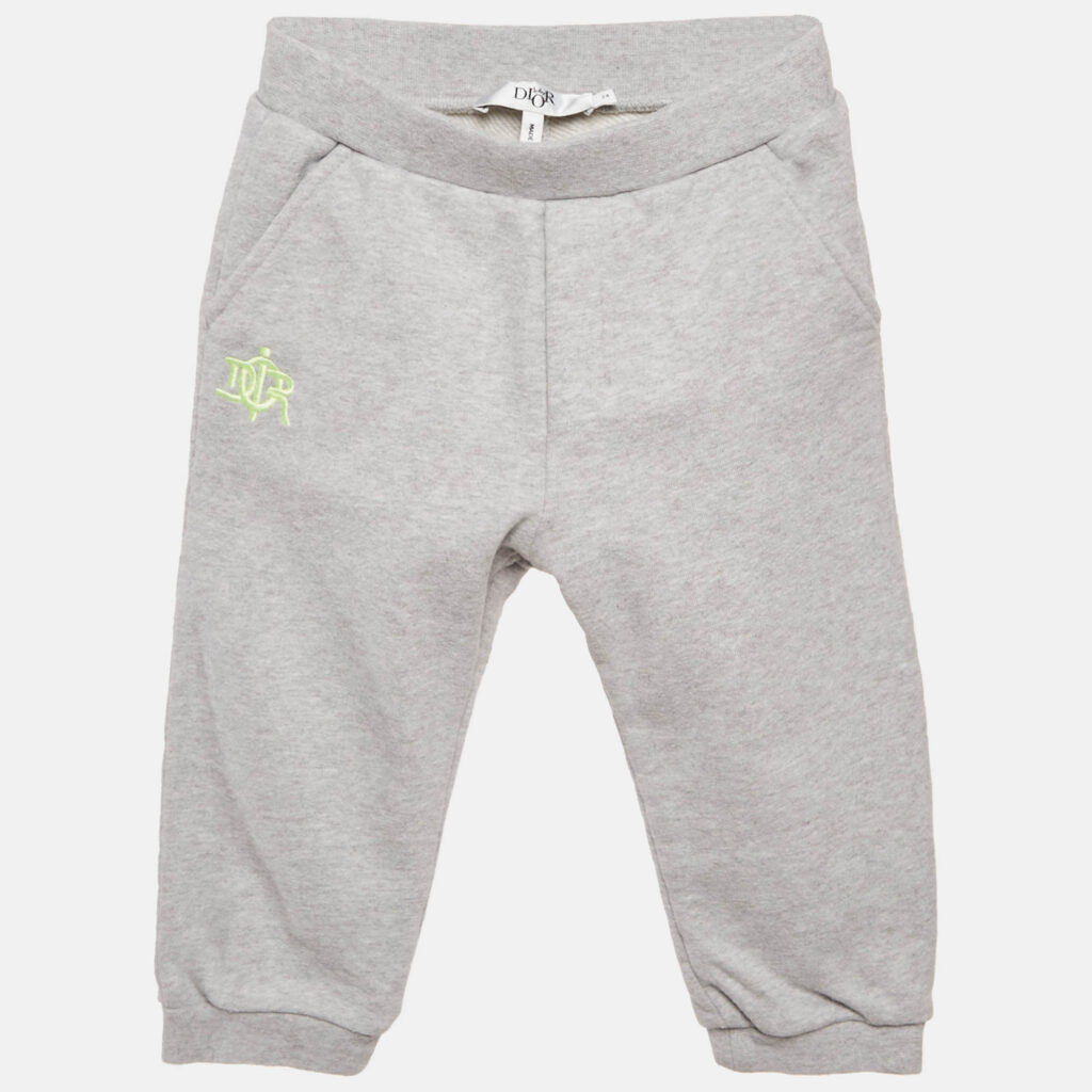 Baby Dior Grey Logo Embroidery Cotton Knit Track Pants 24 M Baby Dior Grey Logo Embroidery Cotton Knit Track Pants 24 M