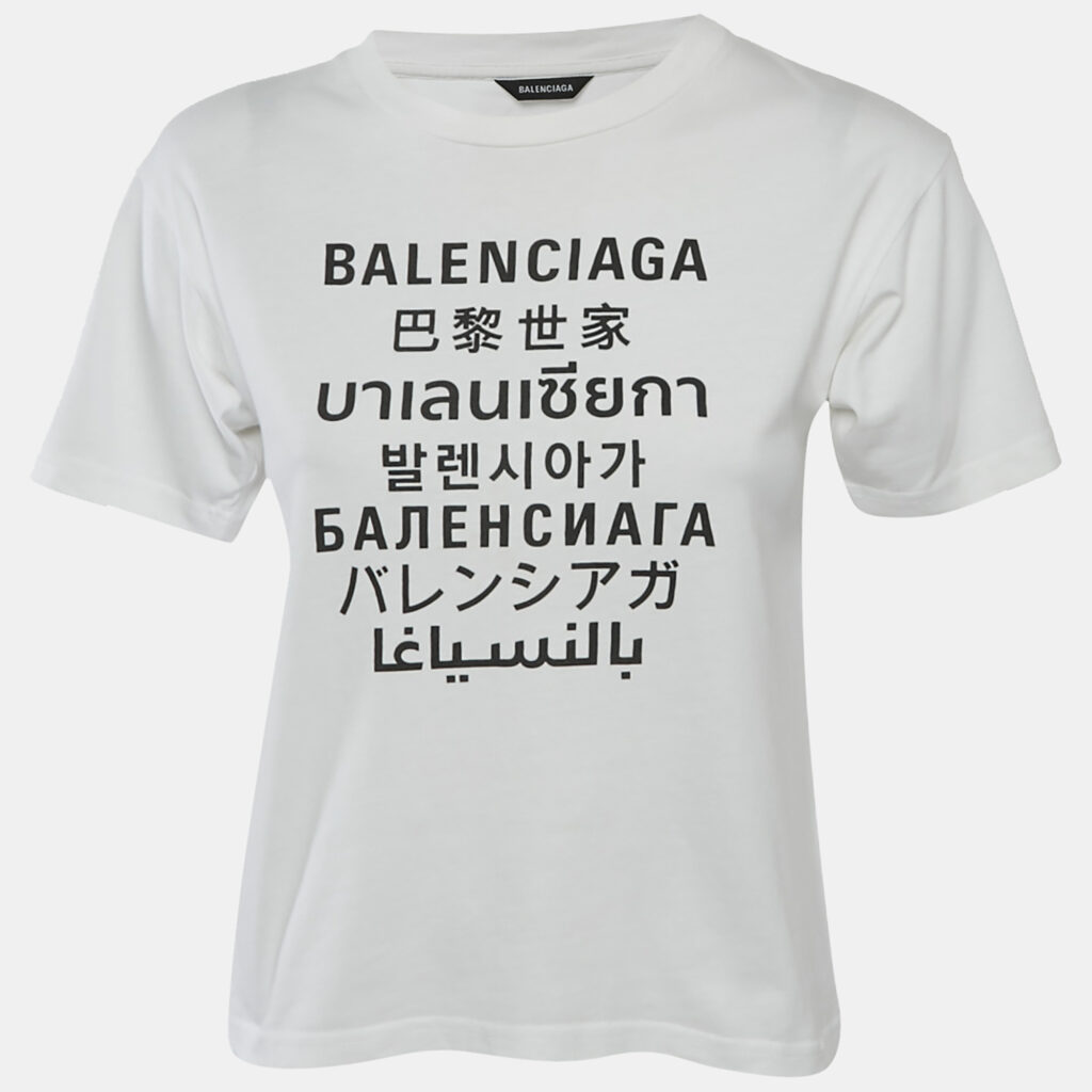 Balenciaga Kids White Printed Cotton Crew Neck T-Shirt 10 Yrs Balenciaga Kids White Printed Cotton Crew Neck T-Shirt 10 Yrs