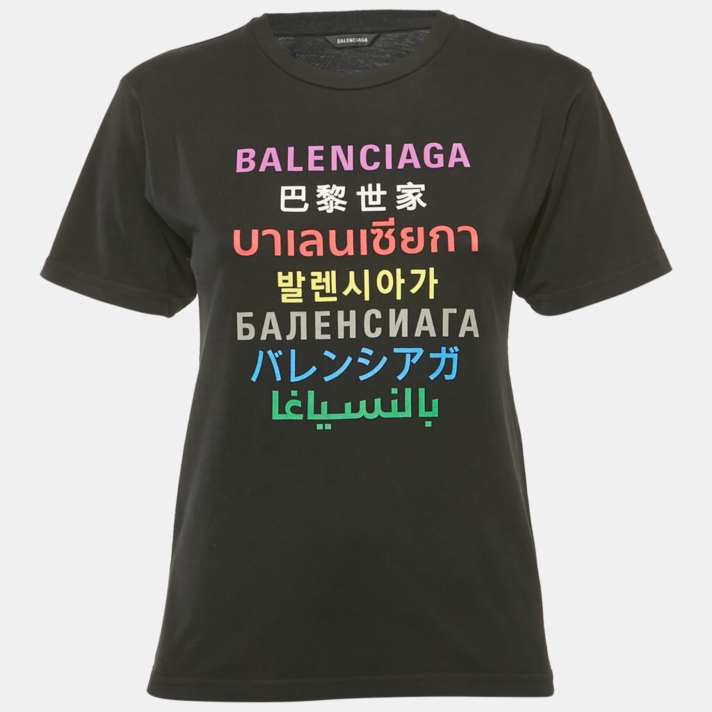 Balenciaga Kids Black Logo Print Cotton Crew Neck T-Shirt 10 Yrs