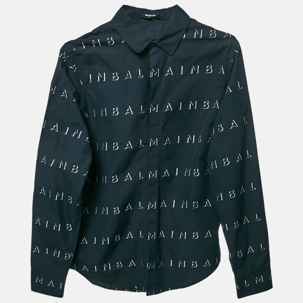 Balmain Kids Nay Blue Logo Embroidered Cotton Shirt 16 Yrs Balmain Kids Nay Blue Logo Embroidered Cotton Shirt 16 Yrs