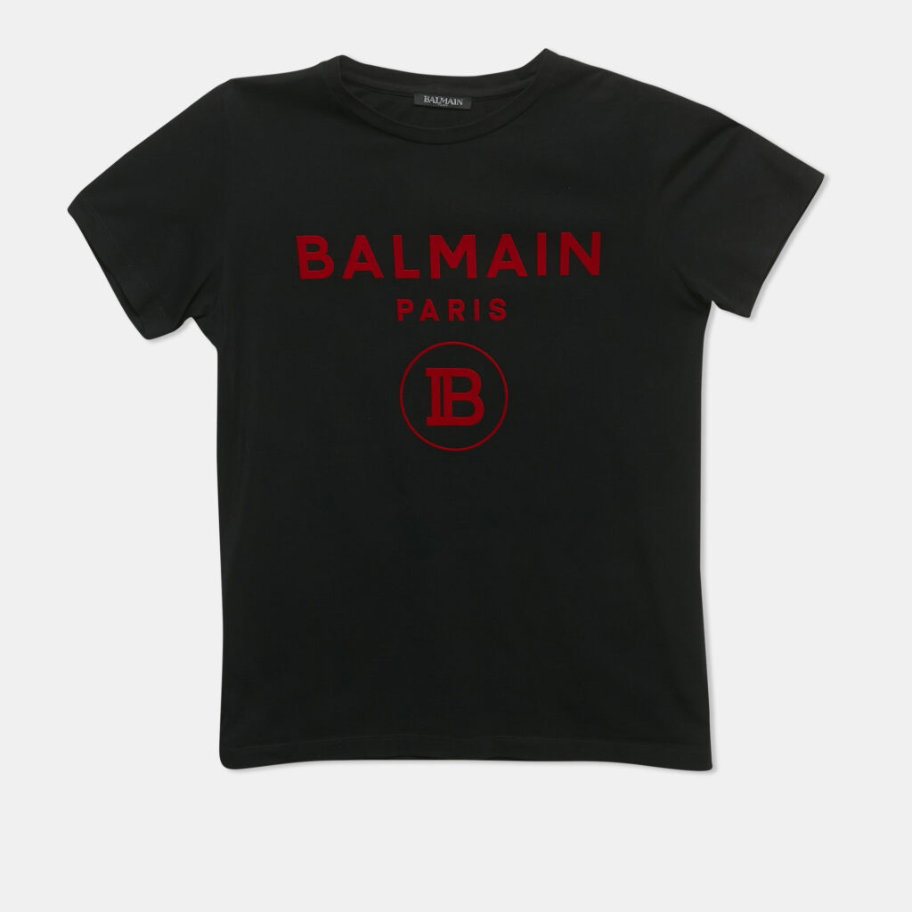 Balmain Kids Black Logo Applique Cotton Crewneck T-Shirt 14 Yrs Balmain Kids Black Logo Applique Cotton Crewneck T-Shirt 14 Yrs