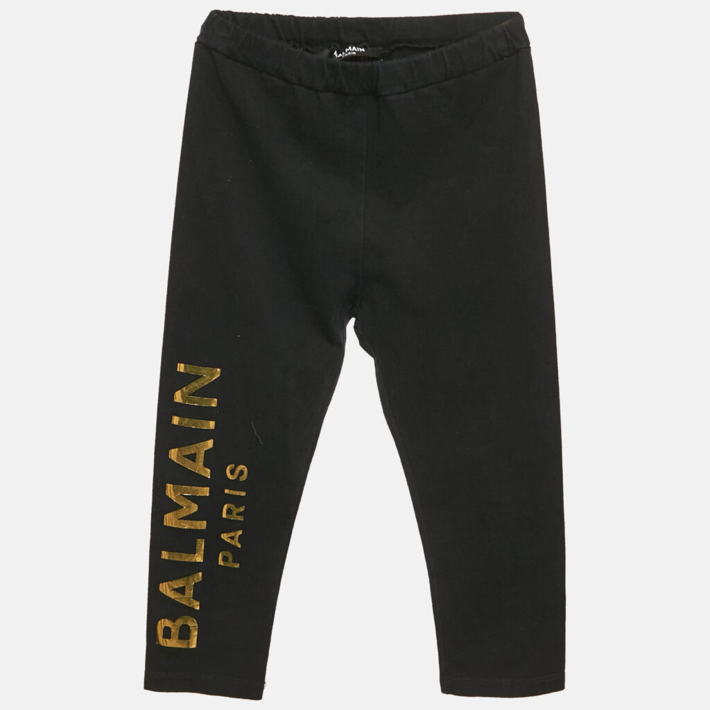 Balmain Kids Black Logo Foil Print Cotton Knit Leggings 24 M Balmain Kids Black Logo Foil Print Cotton Knit Leggings 24 M