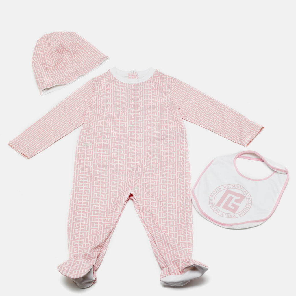Balmain Kids Pink Monogram Cotton Onesie Set 18M Balmain Kids Pink Monogram Cotton Onesie Set 18M