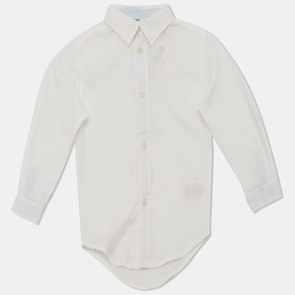 Boss By Hugo Kids White Logo Embroidered Cotton Shirt 4Yrs Boss By Hugo Kids White Logo Embroidered Cotton Shirt 4Yrs