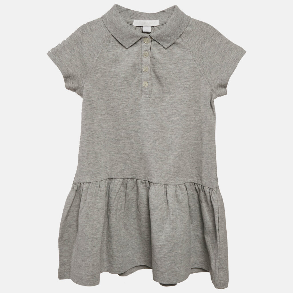 Burberry Children Grey Melange Cotton Pique Pleated Polo Dress 4 Yrs Burberry Children Grey Melange Cotton Pique Pleated Polo Dress 4 Yrs