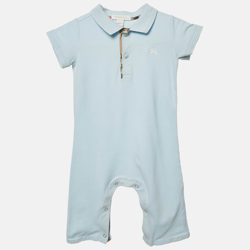 Burberry Kids Blue Cotton Pique Romper 12M