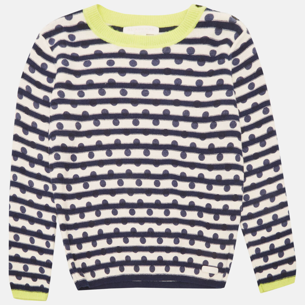 Burberry Children White/Navy Blue Cotton Full Sleeve Sweater 8 Yrs Burberry Children White/Navy Blue Cotton Full Sleeve Sweater 8 Yrs