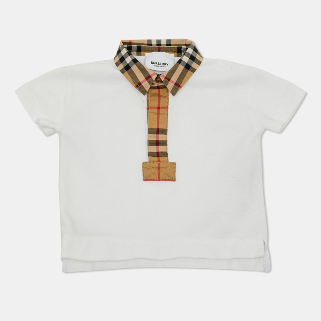 Burberry Kids White Printed Collar Detail Polo Shirt 6 Months Burberry Kids White Printed Collar Detail Polo Shirt 6 Months