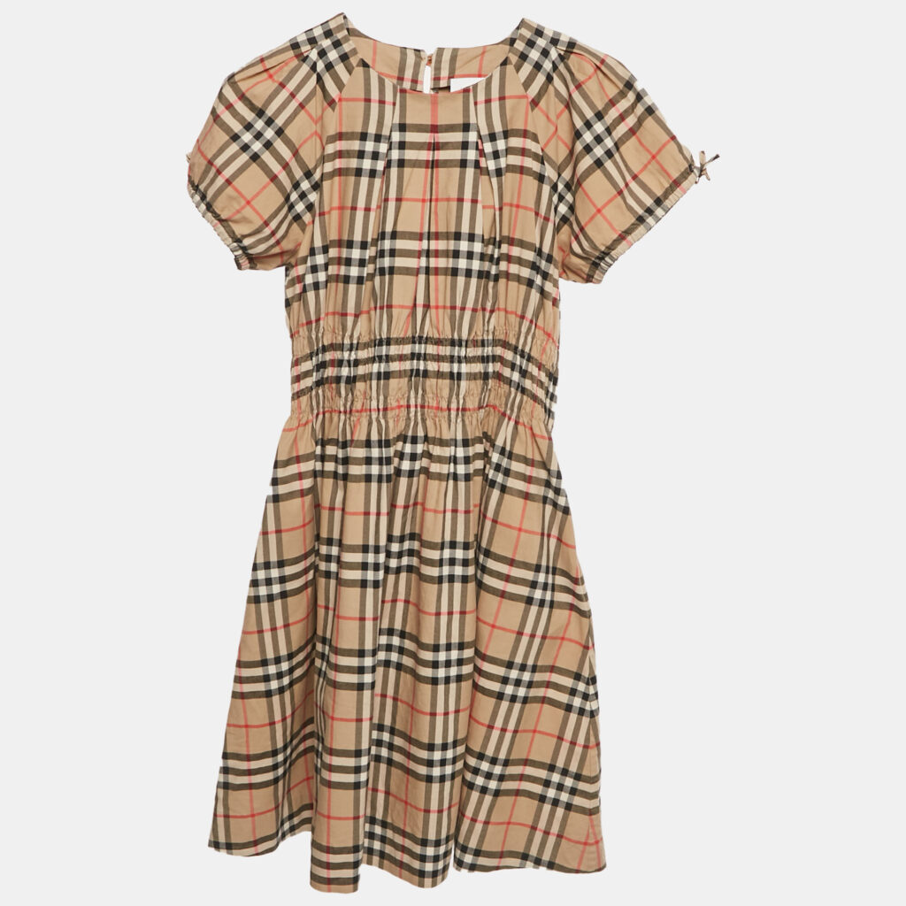 luxury-kids-burberry-kids-used-girls-p1240634-002-1.jpg Burberry Children Beige Checkered Print Cotton Dress 12 Yrs