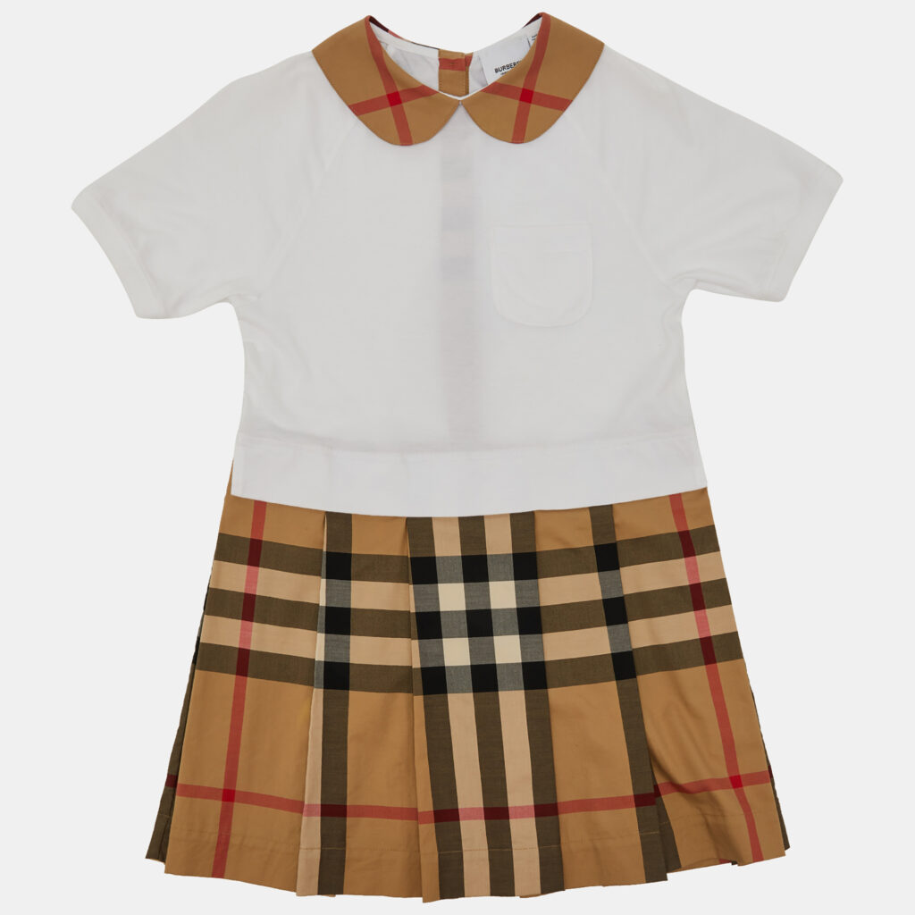 Burberry Kids White/Beige Checked Cotton Dress Size 8 Yrs Burberry Kids White/Beige Checked Cotton Dress Size 8 Yrs