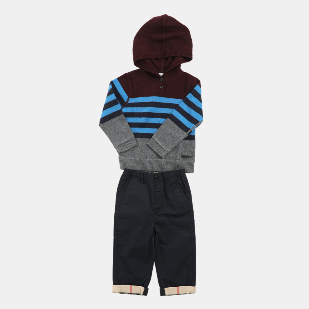 Burberry Kids Multicolor Striped Wool Knit and Cotton Hooded Sweatshirt and Pant Set 2 Yrs Burberry Kids Multicolor Striped Wool Knit and Cotton Hooded Sweatshirt and Pant Set 2 Yrs