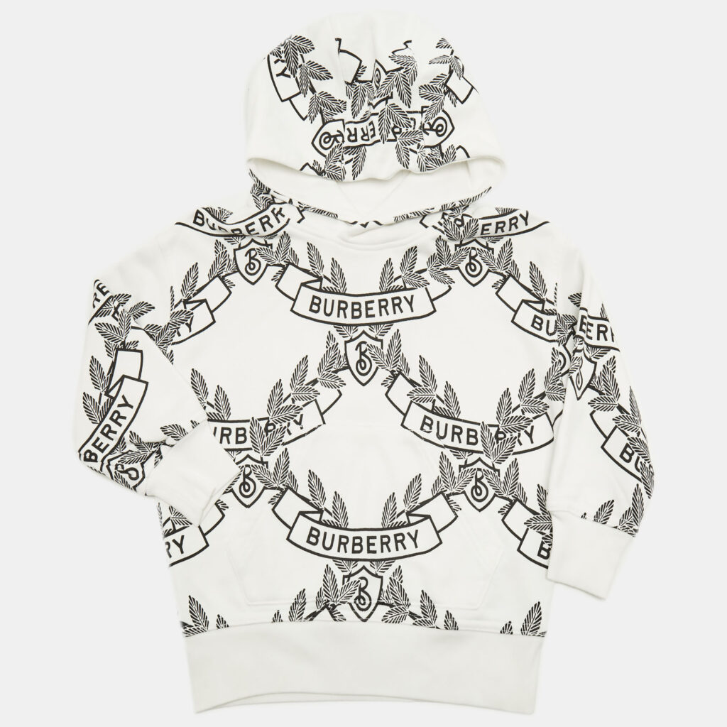 Burberry Kids White Printed Cotton Hoodie 4Yrs Burberry Kids White Printed Cotton Hoodie 4Yrs