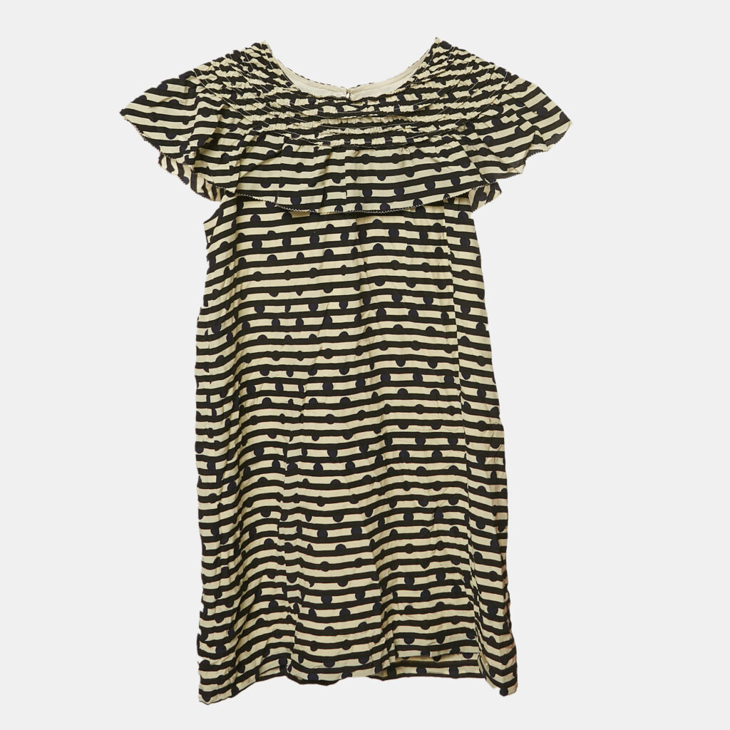 Burberry Children Cream Stripe Print Silk Ruffled Lilla Dress 10 Yrs Burberry Children Cream Stripe Print Silk Ruffled Lilla Dress 10 Yrs