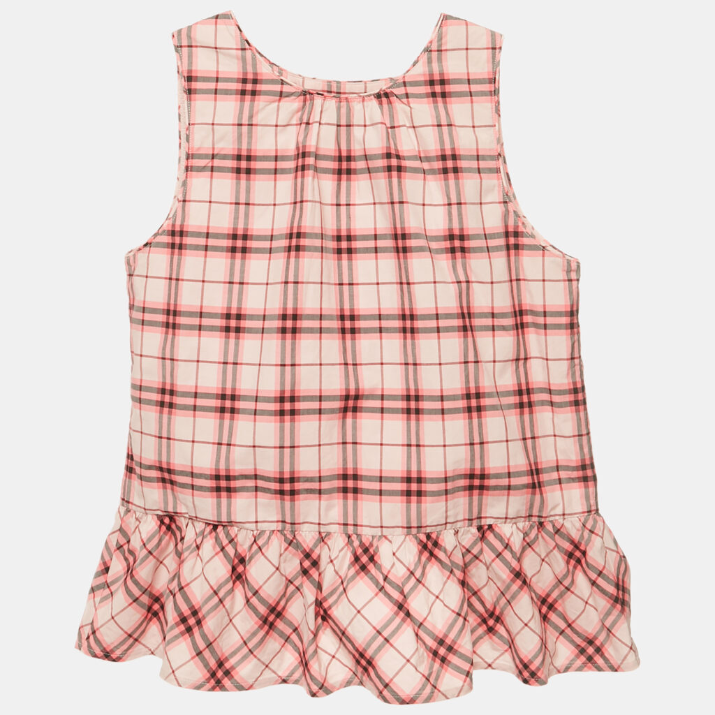 Burberry Pink Checks Cotton Ruffled Back Top 14Yrs Burberry Pink Checks Cotton Ruffled Back Top 14Yrs