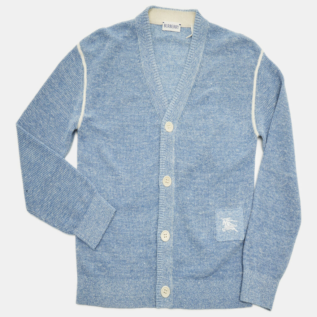 Burberry Kids Blue Rib Knit Buttoned Cardigan 8Yrs Burberry Kids Blue Rib Knit Buttoned Cardigan 8Yrs