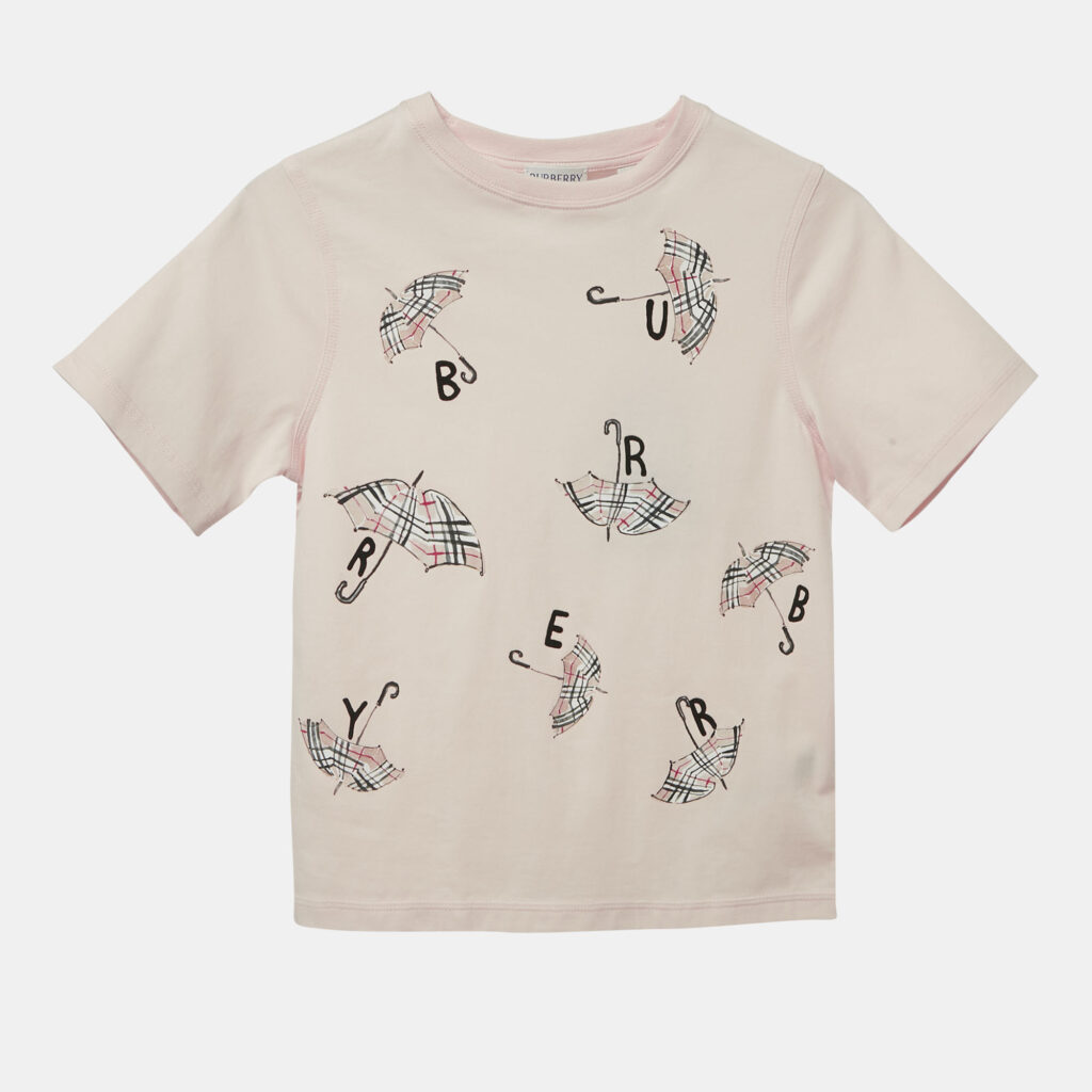 luxury-kids-burberry-new-girls-p1245377-005-1.jpg Burberry Kids Pink Umbrella Print Jersey T-Shirt 8Yrs