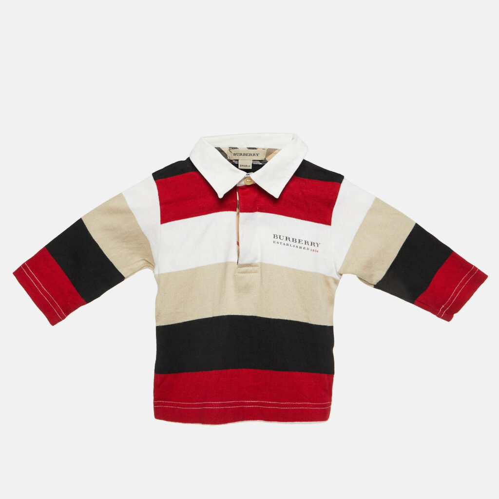 Burberry Kids Multicolor Striped Cotton Polo T-Shirt 6M Burberry Kids Multicolor Striped Cotton Polo T-Shirt 6M