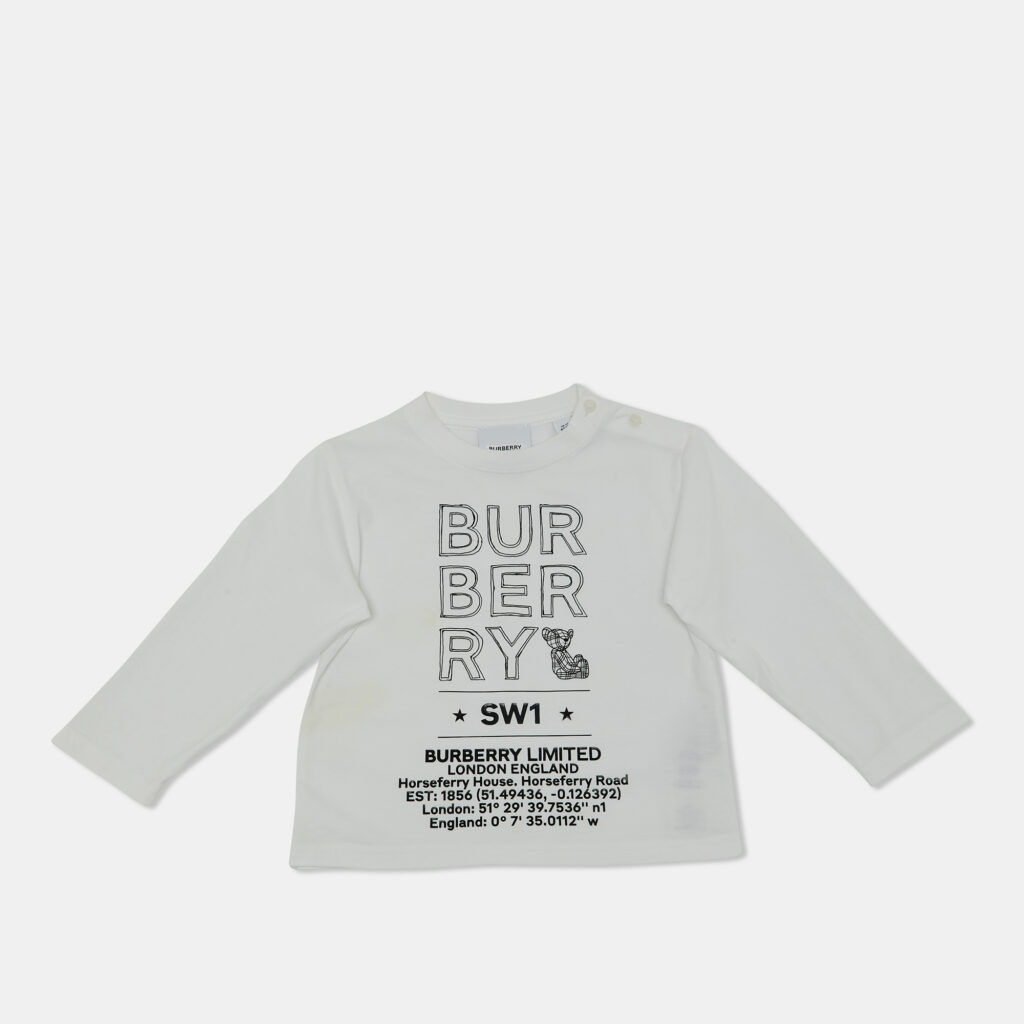Burberry Kids Logo Print White Cotton Long Sleeve T-Shirt 18 M Burberry Kids Logo Print White Cotton Long Sleeve T-Shirt 18 M