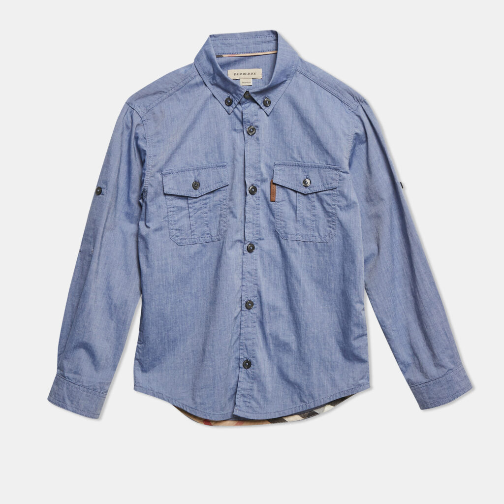 Burberry Kids Blue Chambray Long Sleeve Shirt 5 Yrs Burberry Kids Blue Chambray Long Sleeve Shirt 5 Yrs
