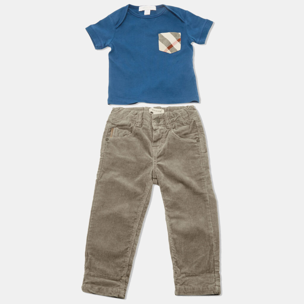 Burberry Children Blue/Beige Jersey and Corduroy 2 Piece Set 18M/9M