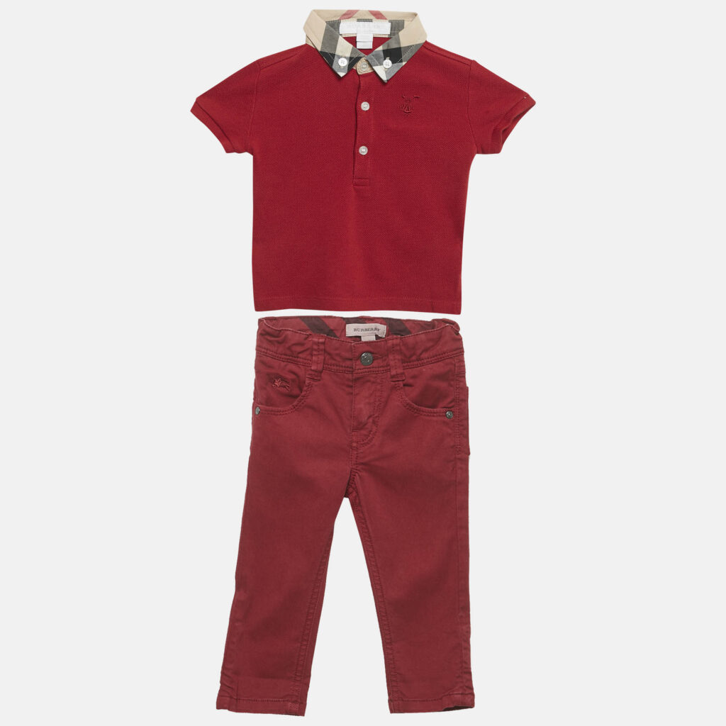 Burberry Children Red/White Cotton 3 Piece Set 6M/12M Burberry Children Red/White Cotton 3 Piece Set 6M/12M