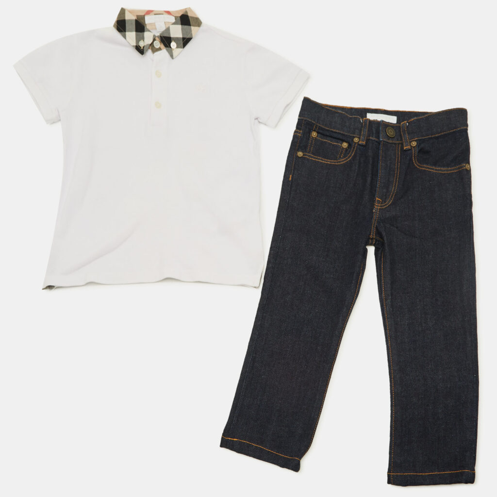 Burberry Children White/Blue Cotton and Denim T-Shirt Set 6 Yrs Burberry Children White/Blue Cotton and Denim T-Shirt Set 6 Yrs