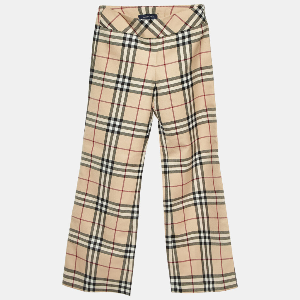Burberry Kids Beige Vintage Check Wool Blend Wide Leg Pants 8 Yrs Burberry Kids Beige Vintage Check Wool Blend Wide Leg Pants 8 Yrs
