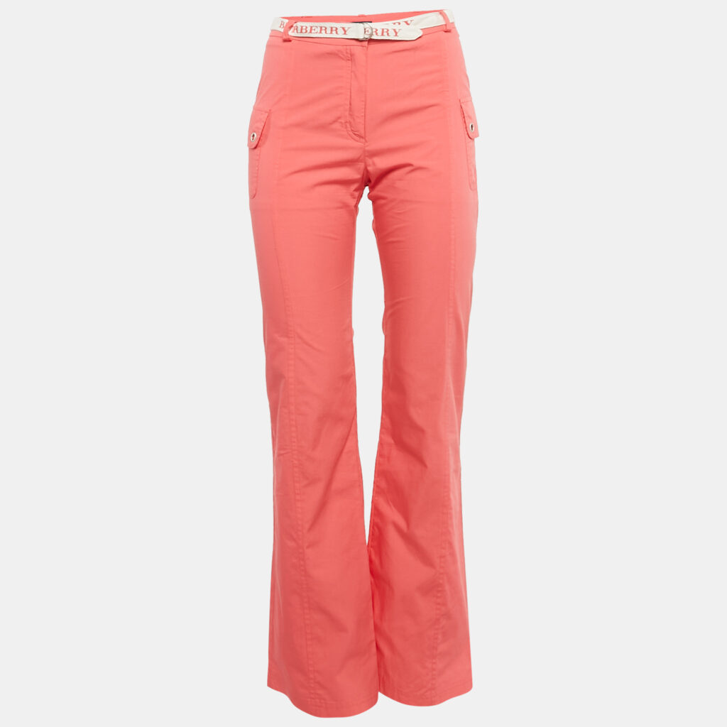 Burberry Pink Cotton Logo Detail Belted Wide Leg Pants 14 Yrs Burberry Pink Cotton Logo Detail Belted Wide Leg Pants 14 Yrs