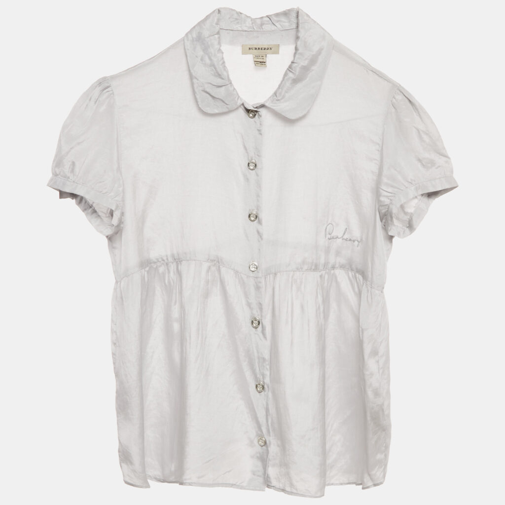 luxury-kids-burberry-used-girls-p1169830-006-1.jpg Burberry Light Grey Silk and Cotton Button Front Top 16 Yrs