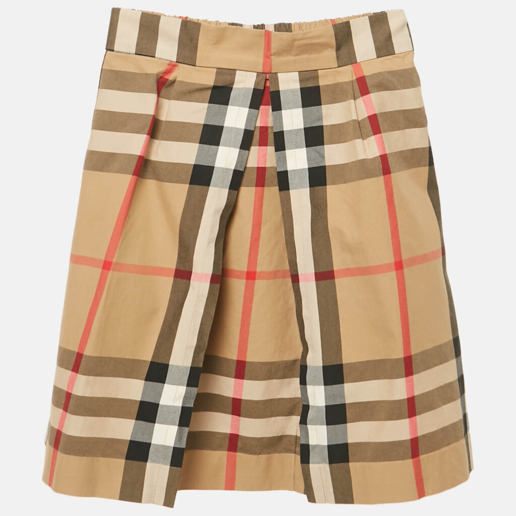 Burberry Kids Dark Beige Nova Check Cotton Skirt 12 Yrs