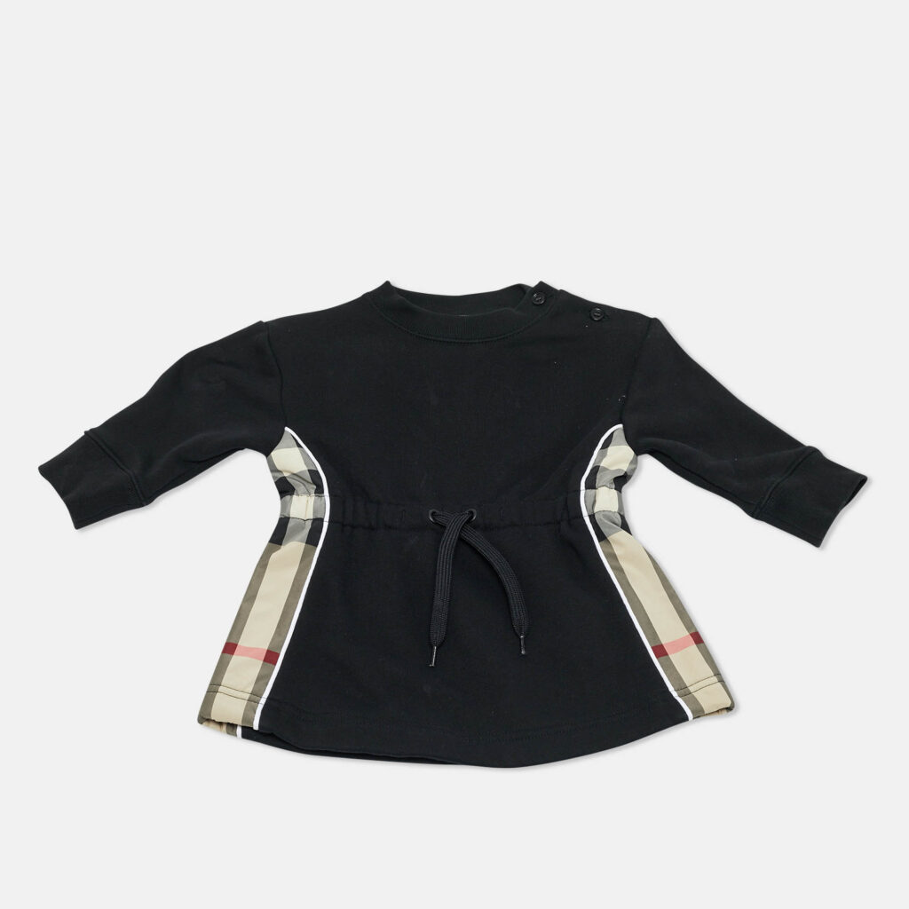 Burberry Kids Black Cotton Knit Checkered Panel Detail Dress 6 M