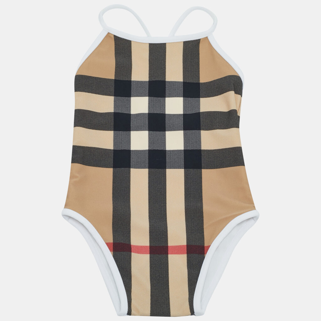 Burberry Kids Beige Checks Jersey Swimsuit 12M Burberry Kids Beige Checks Jersey Swimsuit 12M