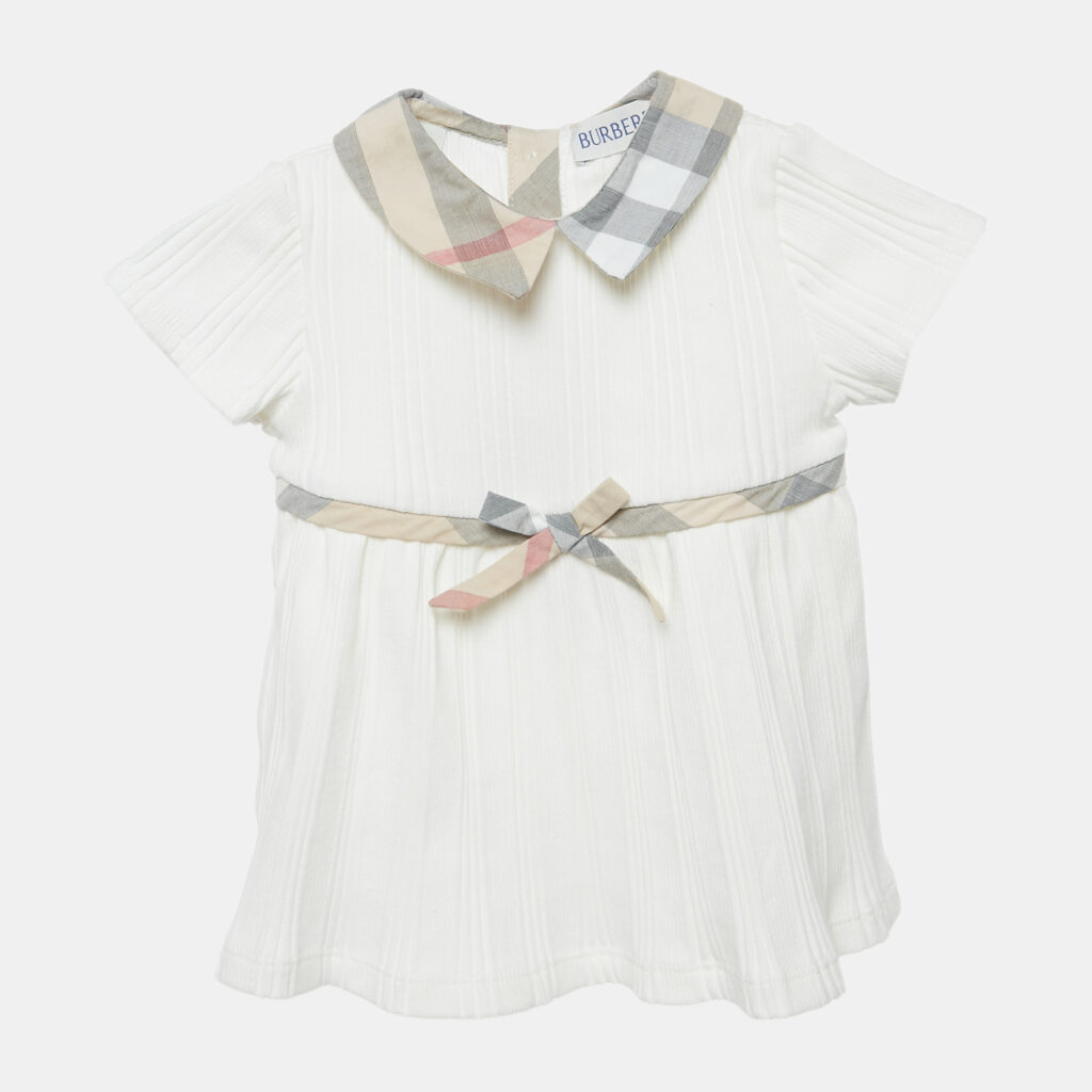 Burberry Kids White Checks Stretch Cotton Dress Set 1M Burberry Kids White Checks Stretch Cotton Dress Set 1M