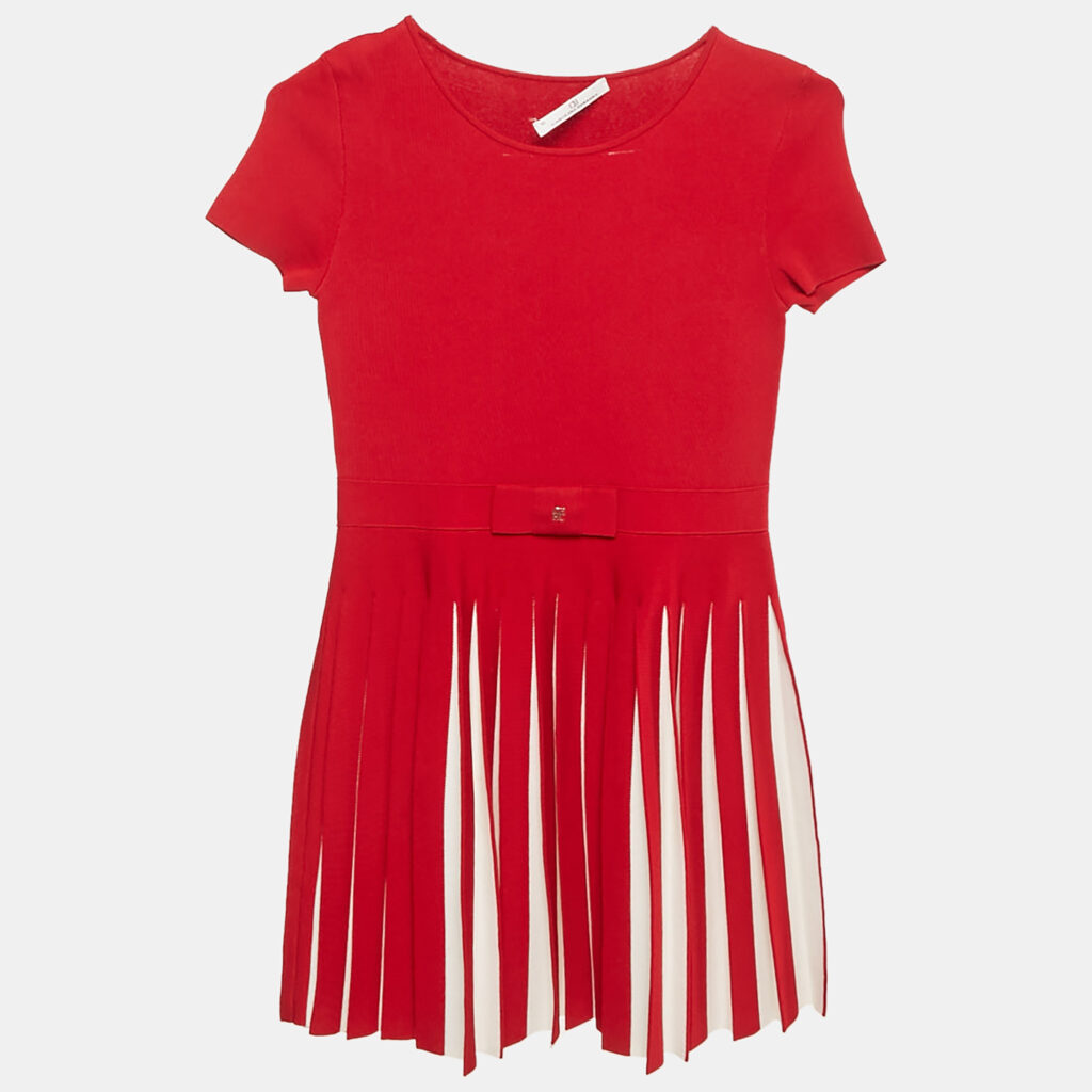 CH Carolina Herrera Kids Red Stretch Knit Pleated Dress 10 Yrs