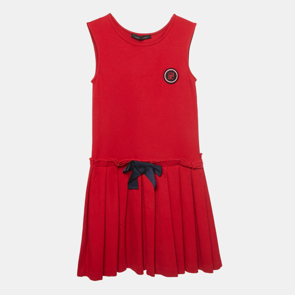 luxury-kids-ch-carolina-herrera-used-girls-p1247041-001.jpg CH Carolina Herrera Red Logo Applique Jersey Pleated Dress 8Yrs