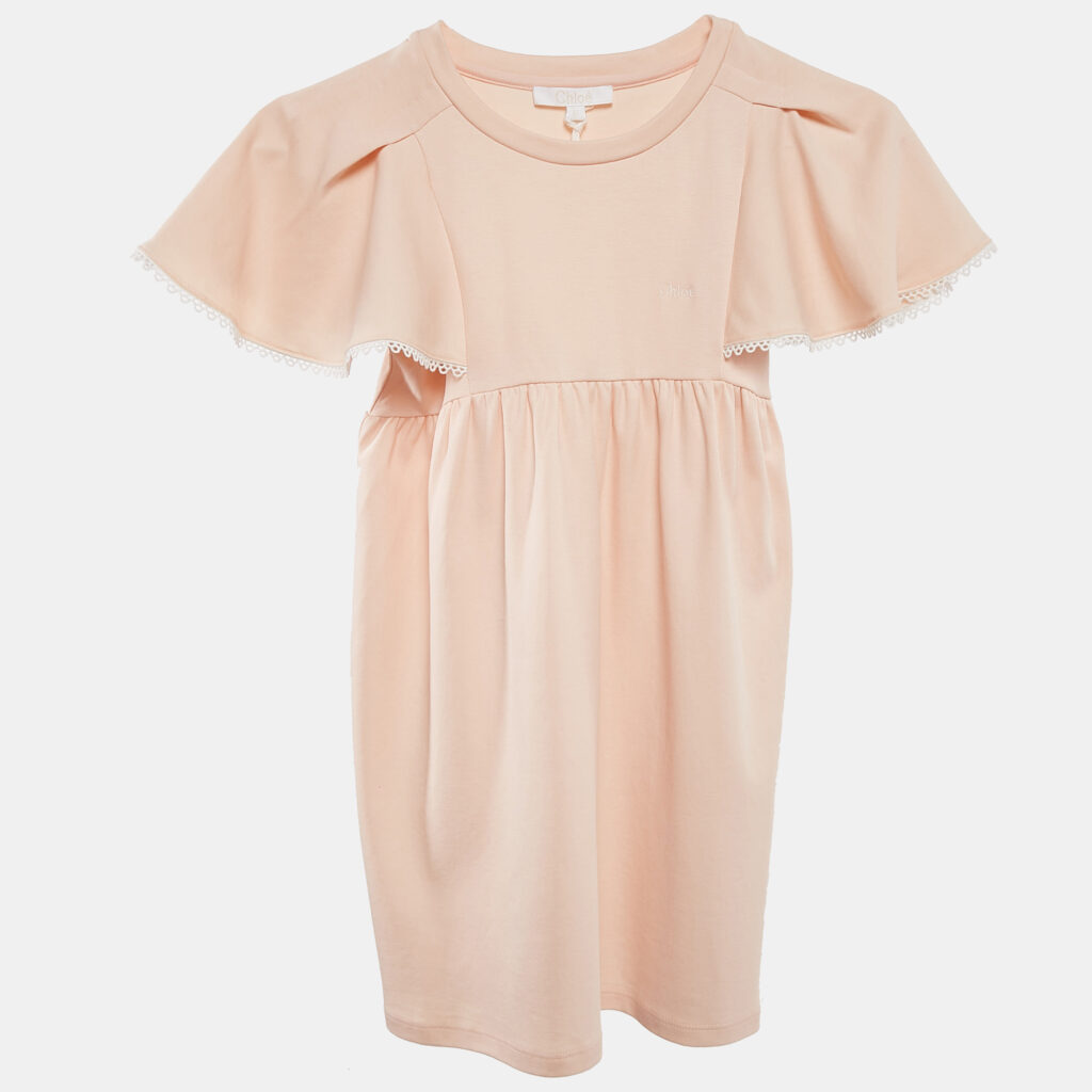 Chloé Kids Pink Guipure Lace Trim Cotton Jersey Dress 6 Yrs Chloé Kids Pink Guipure Lace Trim Cotton Jersey Dress 6 Yrs