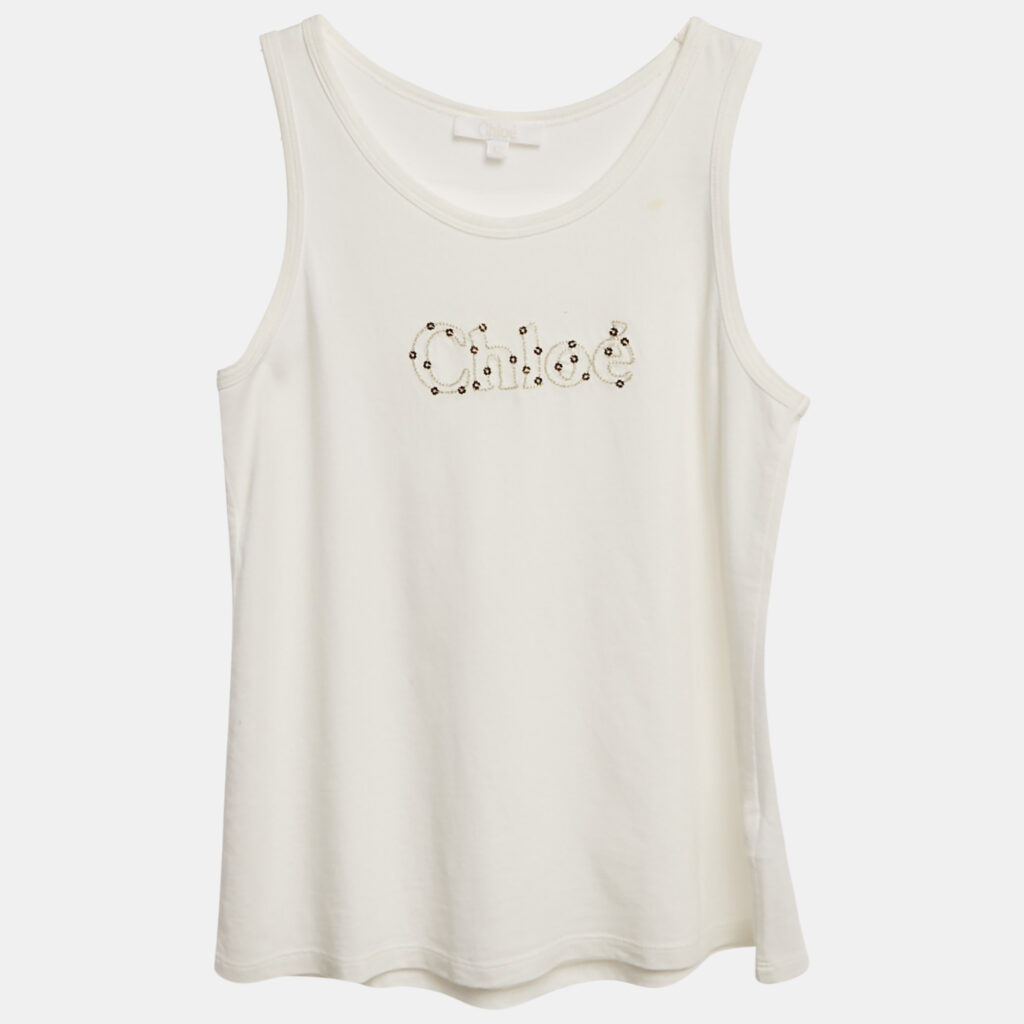 Chloe Kids White Logo Sequin Tank Top 12 Yrs Chloe Kids White Logo Sequin Tank Top 12 Yrs