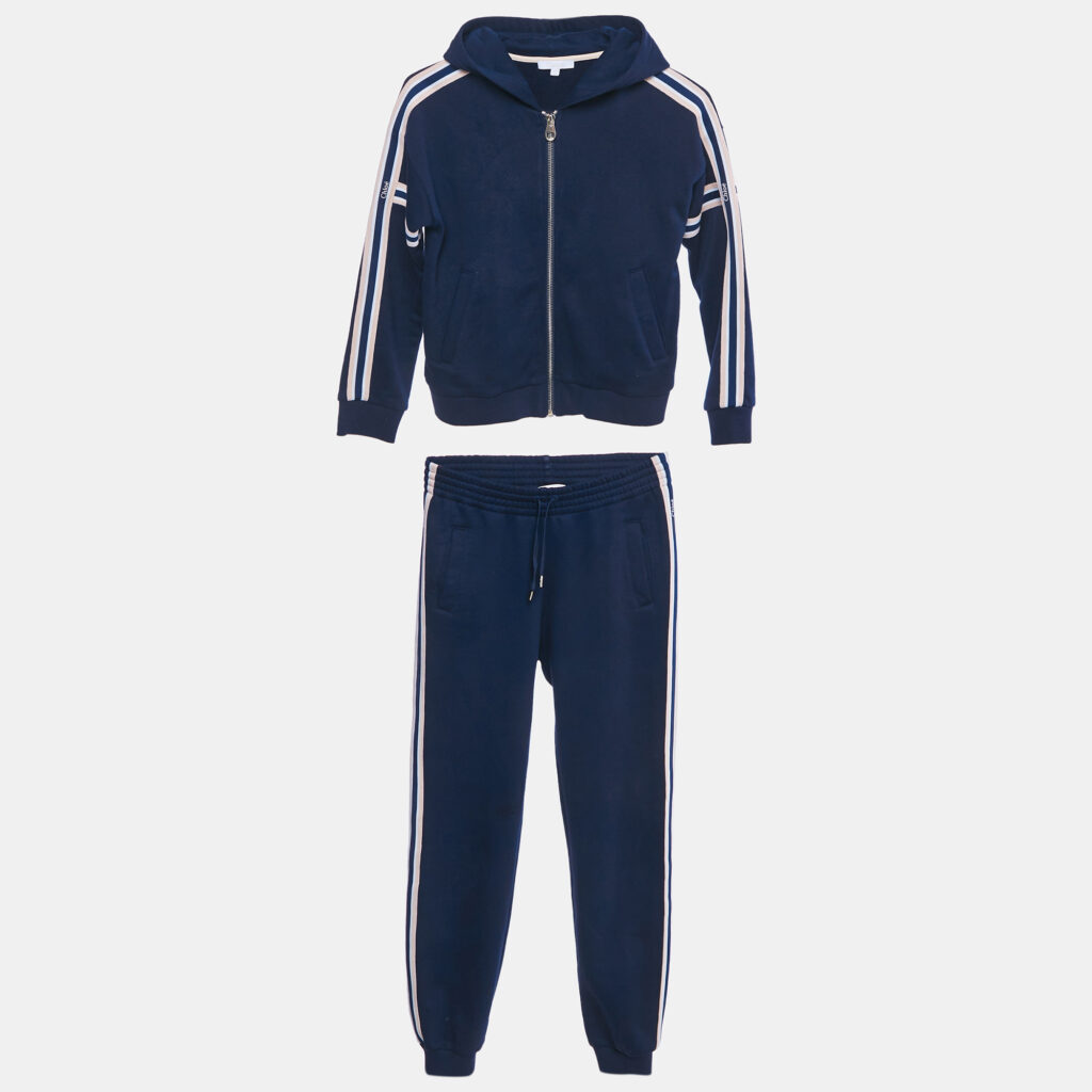 Chloe Kids Navy Blue Cotton Blend Logo Band Sweatshirt & Jogger Set 10/12Yrs Chloe Kids Navy Blue Cotton Blend Logo Band Sweatshirt & Jogger Set 10/12Yrs