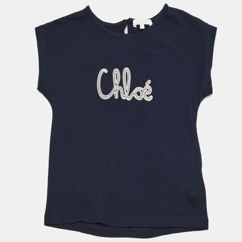 Chloé Kids Navy Blue Logo Embroidered Jersey Top 6Yrs Chloé Kids Navy Blue Logo Embroidered Jersey Top 6Yrs