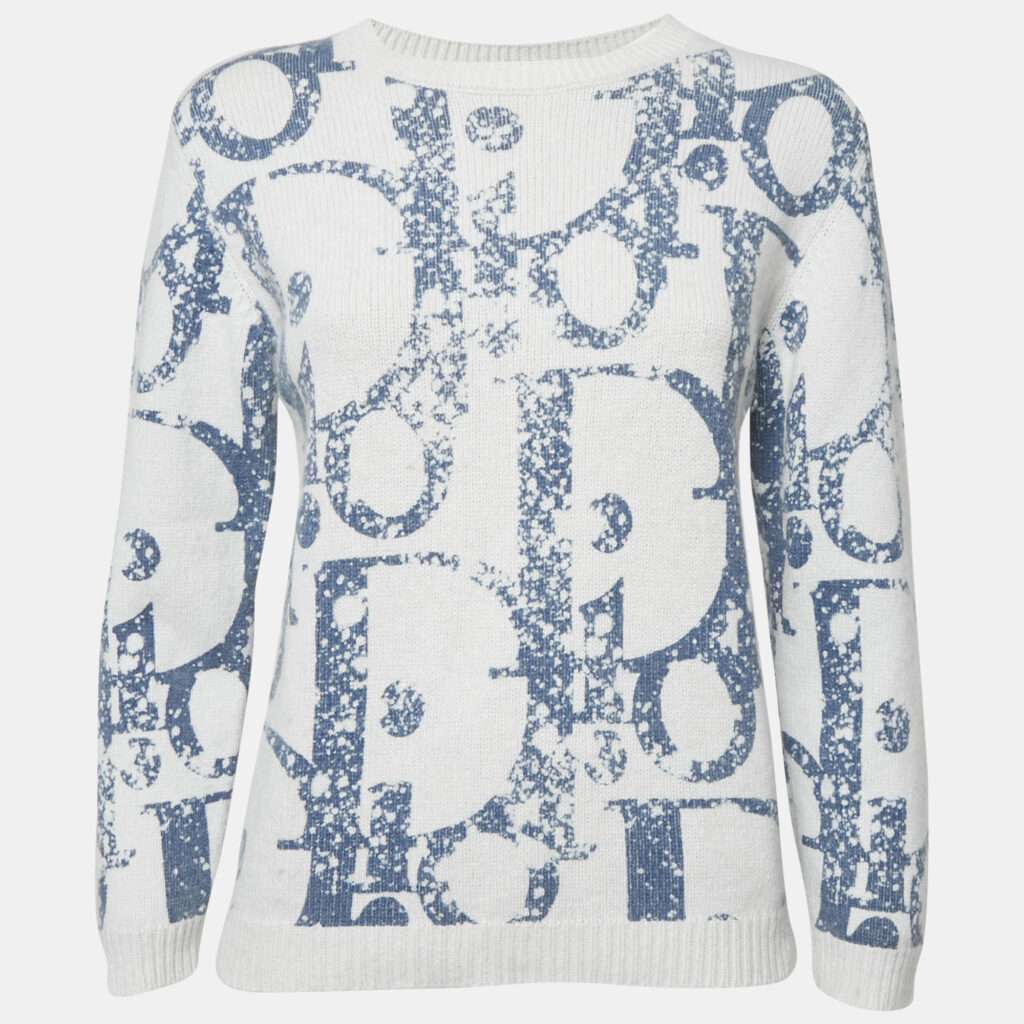 Dior Kids White Oblique Print Wool Blend Sweater 12 Yrs Dior Kids White Oblique Print Wool Blend Sweater 12 Yrs