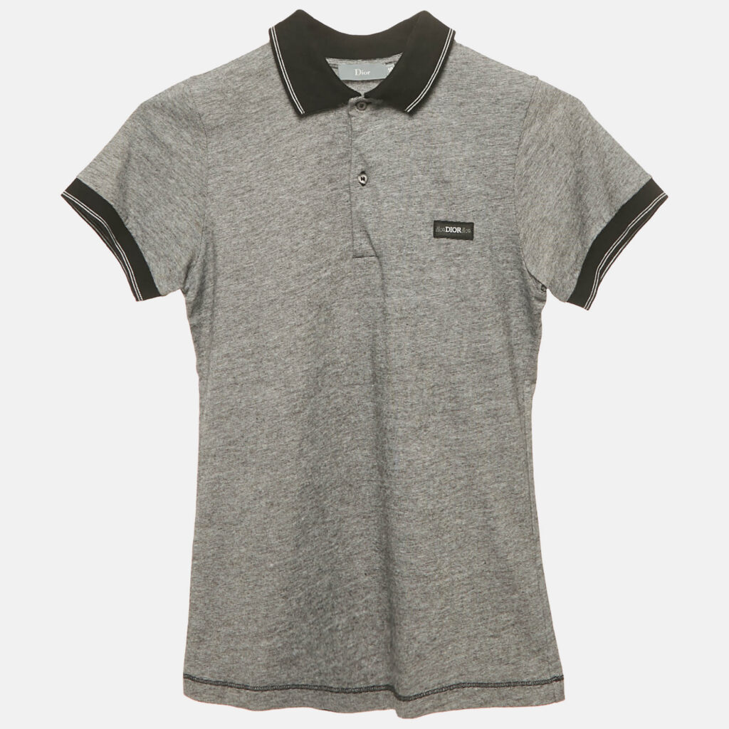 Dior Kids Grey Patterned Cotton Jersey Polo T-Shirt 10 Yrs