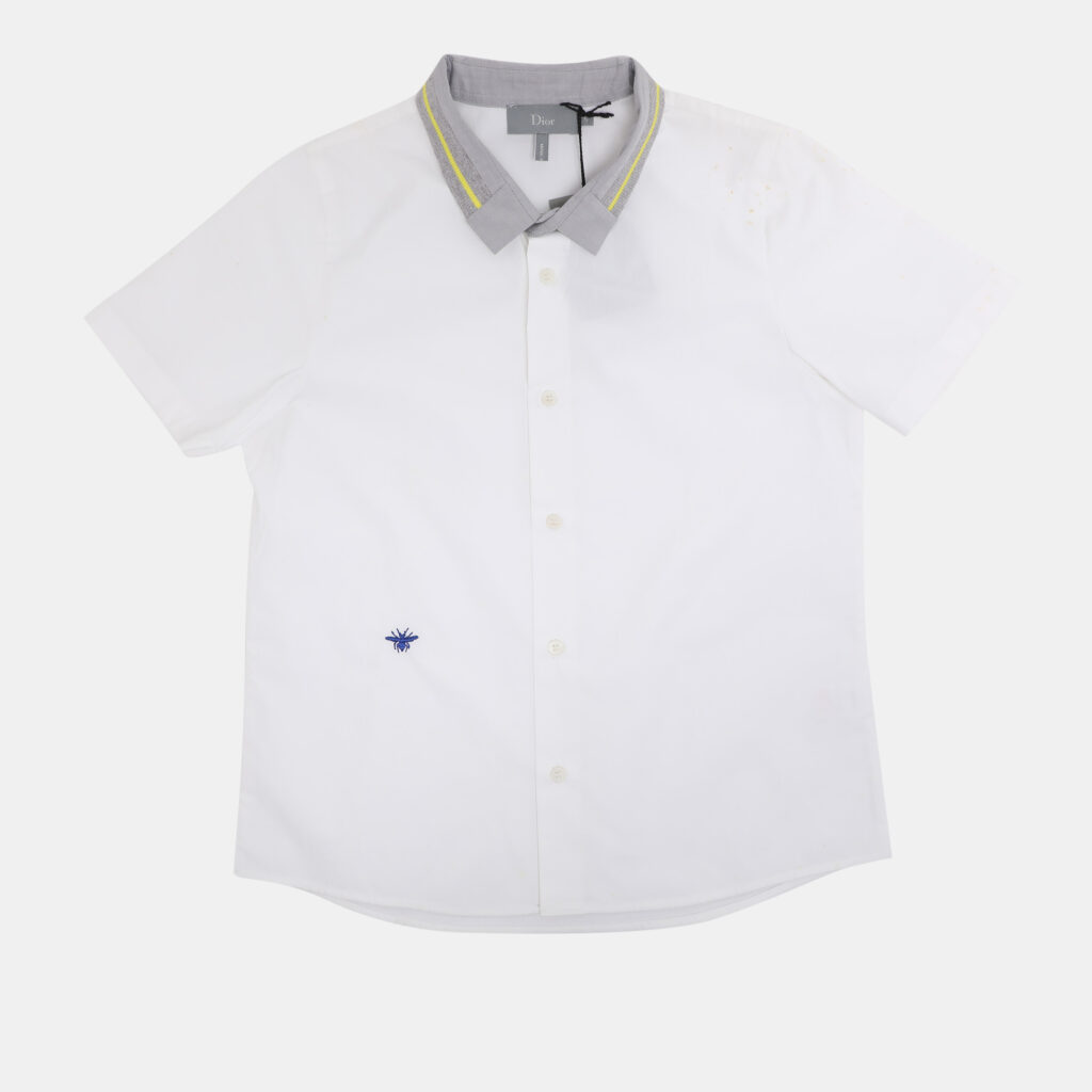 Dior White/Grey Cotton Bee Embroidered Long Sleeve Shirt 6 Yrs Dior White/Grey Cotton Bee Embroidered Long Sleeve Shirt 6 Yrs