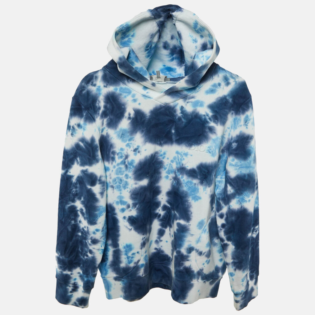 luxury-kids-dior-used-boys-p1240648-006.jpg Dior Kids Blue Tie-Dye Cotton Hooded Sweatshirt Size 12 Yrs
