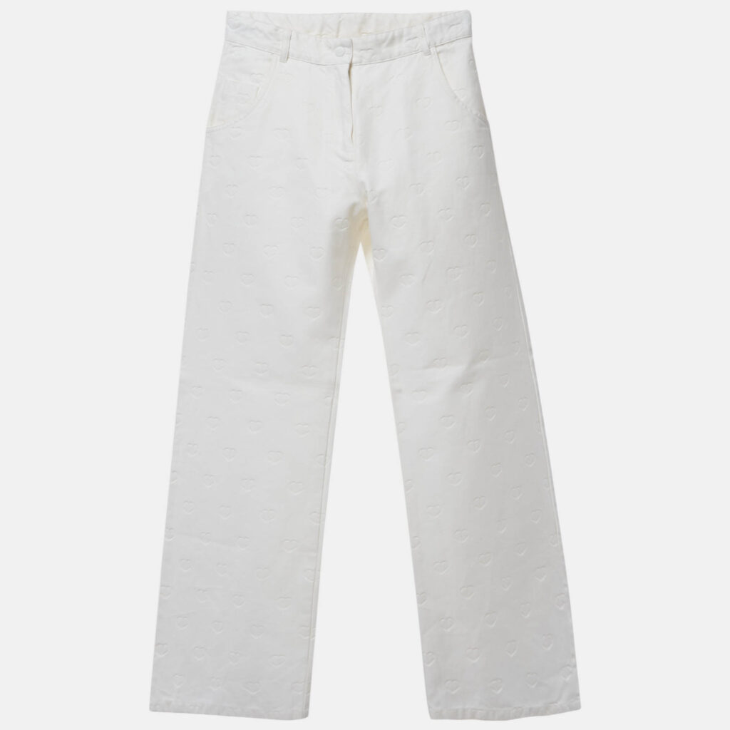 Dior Kids White Heart Logo Embossed Cotton Drill Wide Leg Trousers 13 Yrs Dior Kids White Heart Logo Embossed Cotton Drill Wide Leg Trousers 13 Yrs