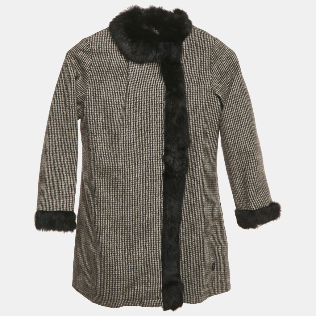 Christian Dior Kids Black Houndstooth Real Fur Trim Jacket 8Yrs Christian Dior Kids Black Houndstooth Real Fur Trim Jacket 8Yrs