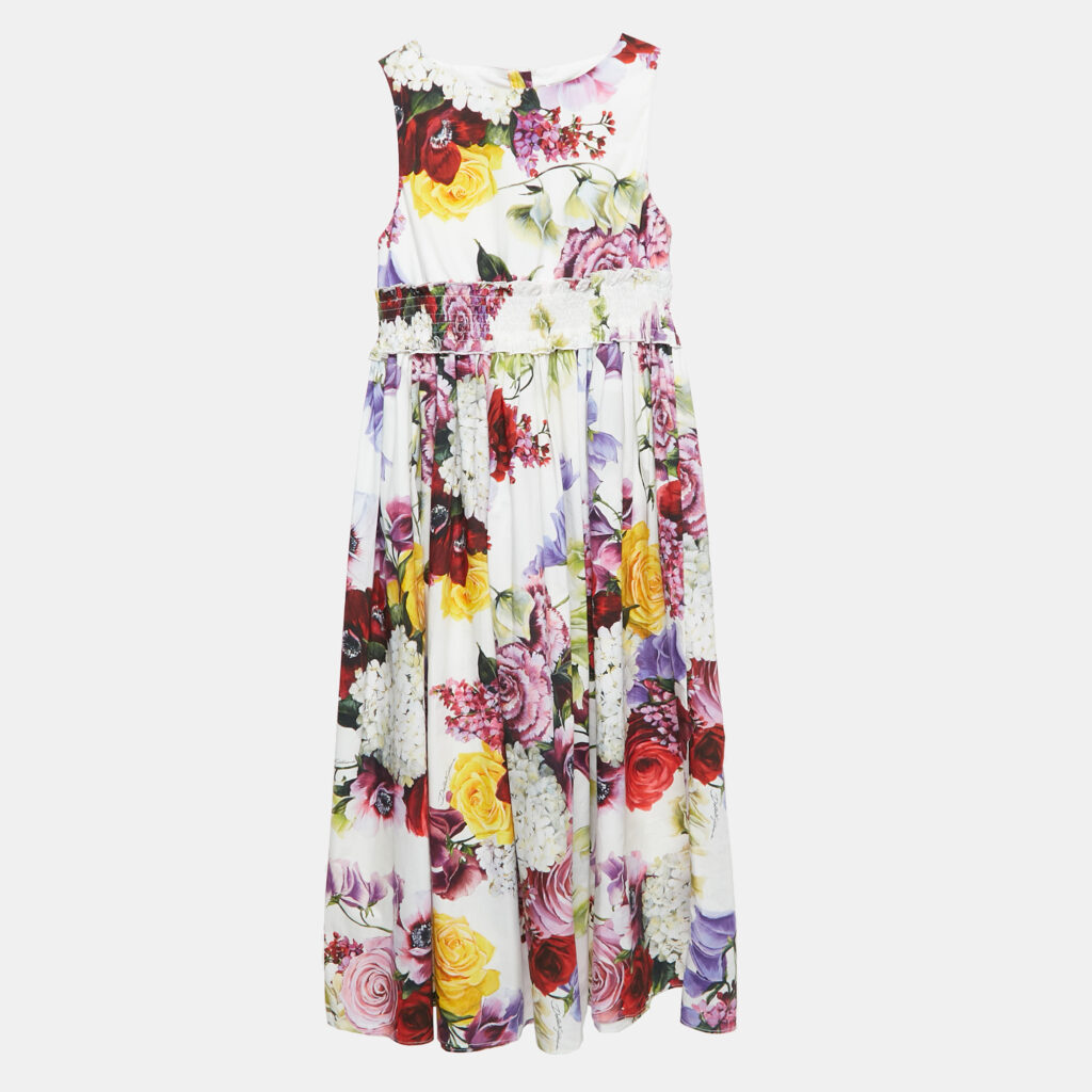 Dolce & Gabbana White Floral Print Poplin Smocking Effect Dress 11-12 Yrs Dolce & Gabbana White Floral Print Poplin Smocking Effect Dress 11-12 Yrs