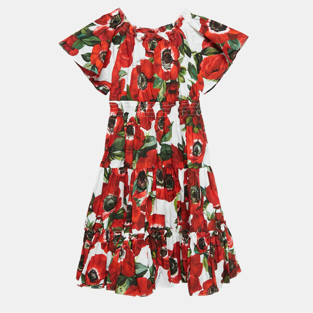Dolce & Gabbana Kids Red Floral Print Poplin Tiered Dress 24-30 M Dolce & Gabbana Kids Red Floral Print Poplin Tiered Dress 24-30 M